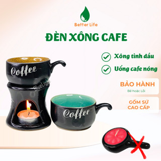 Bộ đèn xông tinh dầu/ tách đun hâm nóng cafe tiện lợi gốm sứ Bát Tràng
