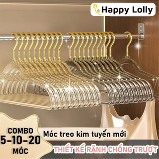 Combo 20 Móc treo quần áo trong suốt, mắc quần áo kim tuyến lấp lánh thời trang xoay 360 độ