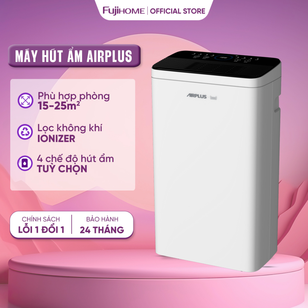 Máy hút ẩm lọc không khí 20m2 AIRPLUS Nhập khẩu, công nghệ máy nén công suất 12L/ngày phòng khách, phòng ngủ đa năng