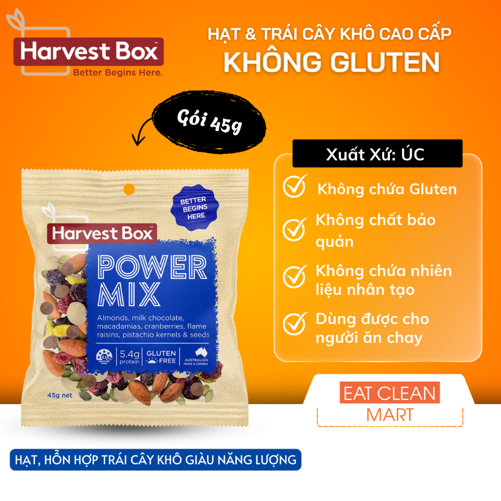 [HSD 1.11.2026] Hạt dinh dưỡng mix trái cây khô Power Mix Snack Pack Harvest Box - Bịch 45g