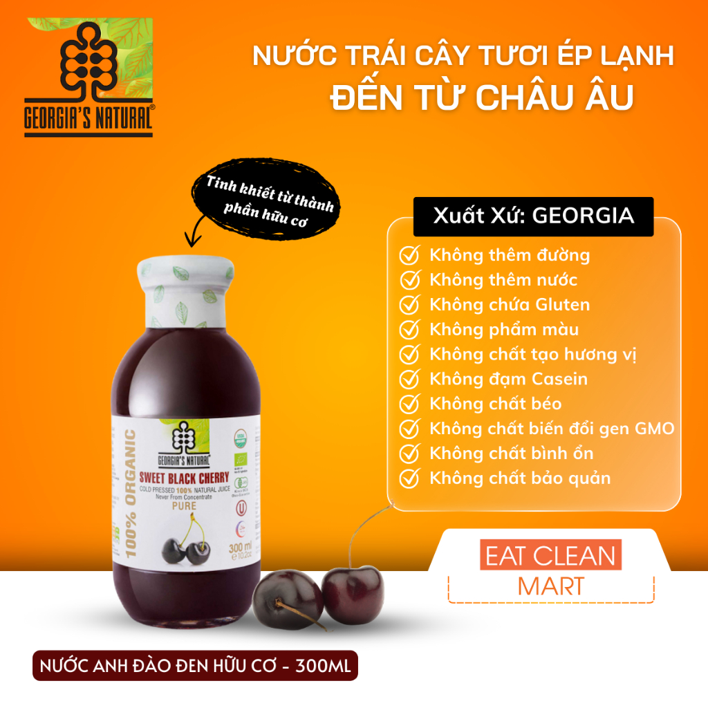 Nước Ép Trái Cây 100% Hữu Cơ Anh Đào Đen Tự Nhiên Georgia's Natural - ORGANIC Pure Sweet Black Cherr