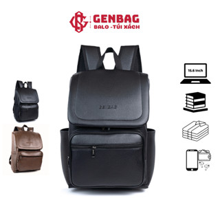 Balo da nam nữ GENBAG balo da pu kiểu dáng basic nắp gập đi học đi chơi đựng vừa laptop 16 inch BL19