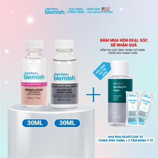 Combo Chấm Mụn Giảm Mụn Viêm, Mụn Đầu Đen Da Nhạy Cảm Bye Bye Blemish Original & Volcanic Ash Drying Lotion 30ml