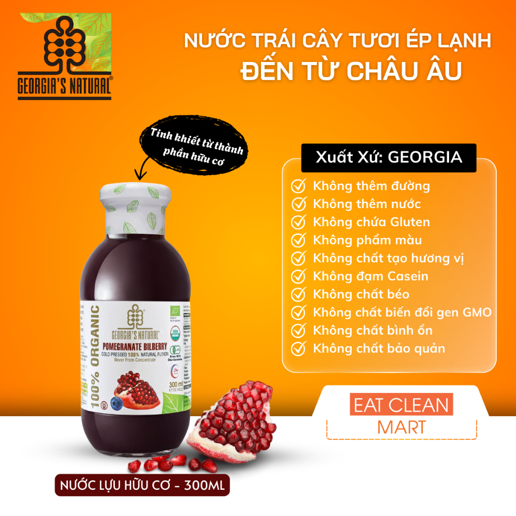 Nước Ép Trái Cây 100% Hữu Cơ Lựu Tự Nhiên Tăng Cường Vitamin C Georgia's Natural - ORGANIC Pomegrana