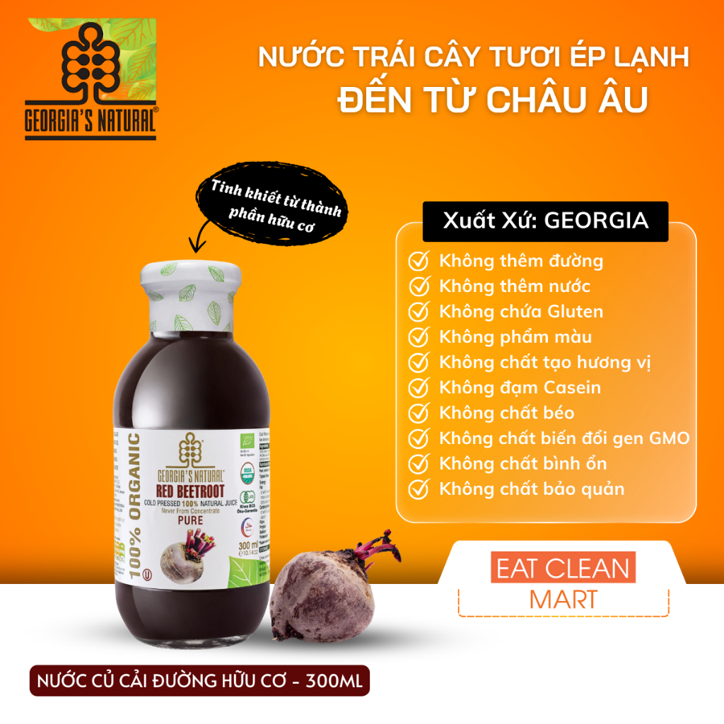 Nước Ép Trái Cây 100% Hữu Cơ Củ Dền Đỏ Beetroot Georgia's Natural - ORGANIC Pure Red Beetroot - 300m