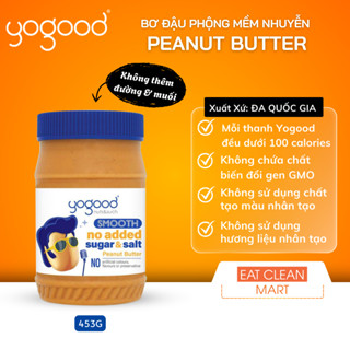 Bơ đậu phộng không đường, không muối mịn Yogood Smooth Peanut Butter NO ADDED SUGAR Hộp 453g
