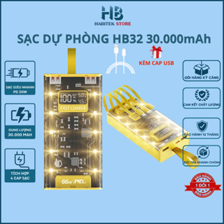 Sạc Dự Phòng Trong Suốt 30.000mah HABITEK Sạc Nhanh 66W/20W, Tích Hợp Cap Sạc Cho Nhiều Dòng Điện Thoại