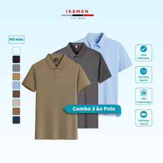 Combo 3 Áo Thun Polo Nam Tay Ngắn IKEMEN Vải Cá Sấu Cotton Không Xù, Chất Liệu Cao Cấp