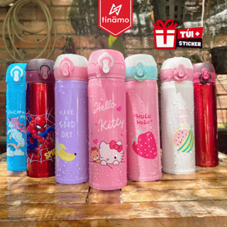 Bình Giữ Nhiệt Nắp Bật Cho Bé Đi Học 400ml, Họa Tiết Dễ Thương, Có Van An Toàn, Thiết Kế Nhỏ Gọn TINAMO