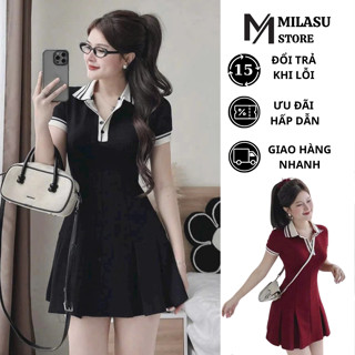  Váy nữ dáng ngắn cộc tay cổ polo MILASU đầm umi phối viền 387 