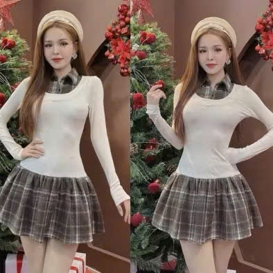 < SALE SỐC > Váy Phối Sơ Mi Kẻ Dài Tay Tiểu Thư Sang Chảnh, Váy Phối Dài Tay Cổ Sơ Mi BONGBANG | BigBuy360 - bigbuy360.vn