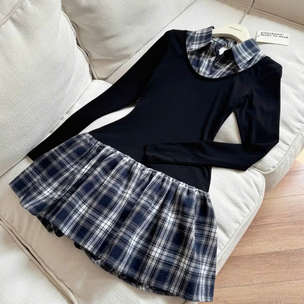 < SALE SỐC > Váy Phối Sơ Mi Kẻ Dài Tay Tiểu Thư Sang Chảnh, Váy Phối Dài Tay Cổ Sơ Mi BONGBANG | BigBuy360 - bigbuy360.vn