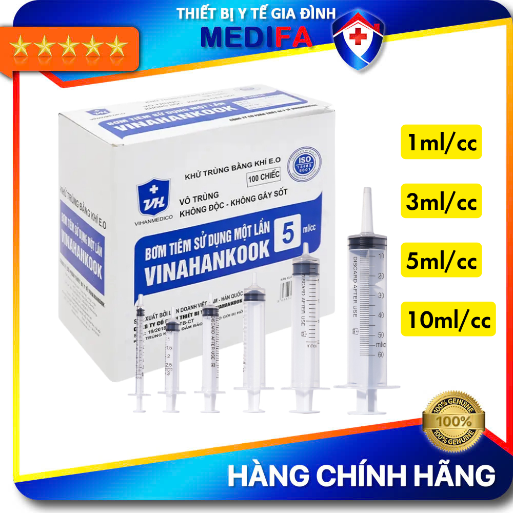 [Hộp 100 chiếc] Bơm tiêm y tế Vinahankook (1ml, 3ml, 5ml, 10ml)