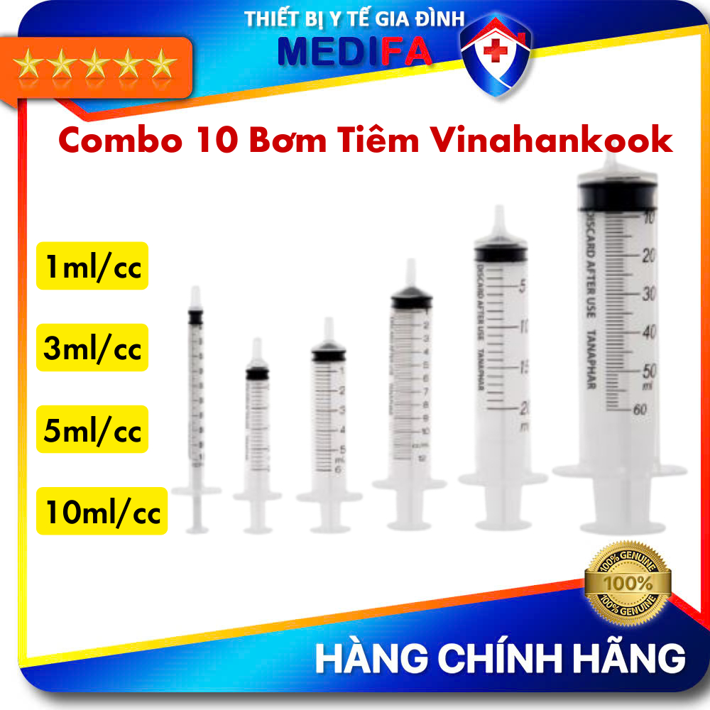 Combo 10 Chiếc Bơm Tiêm Vinahankook Đủ Các Size 1ml, 3ml, 5ml, 10ml, 20ml/cc