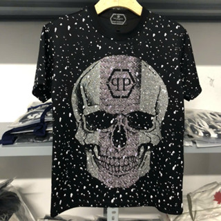 Áo Thun Cổ Tròn Boy Phố Philip qp Hình Đầu Lâu In Sơn Kim Tuyến Lấp Lánh .Áo Phông Philip qp Đẹp