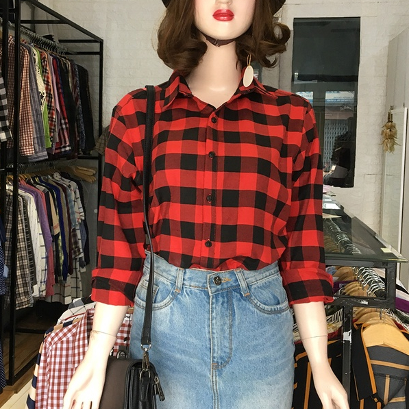 Áo Sơ Mi Nữ FIG TREE Caro Đỏ Đen 122A Siêu Hot