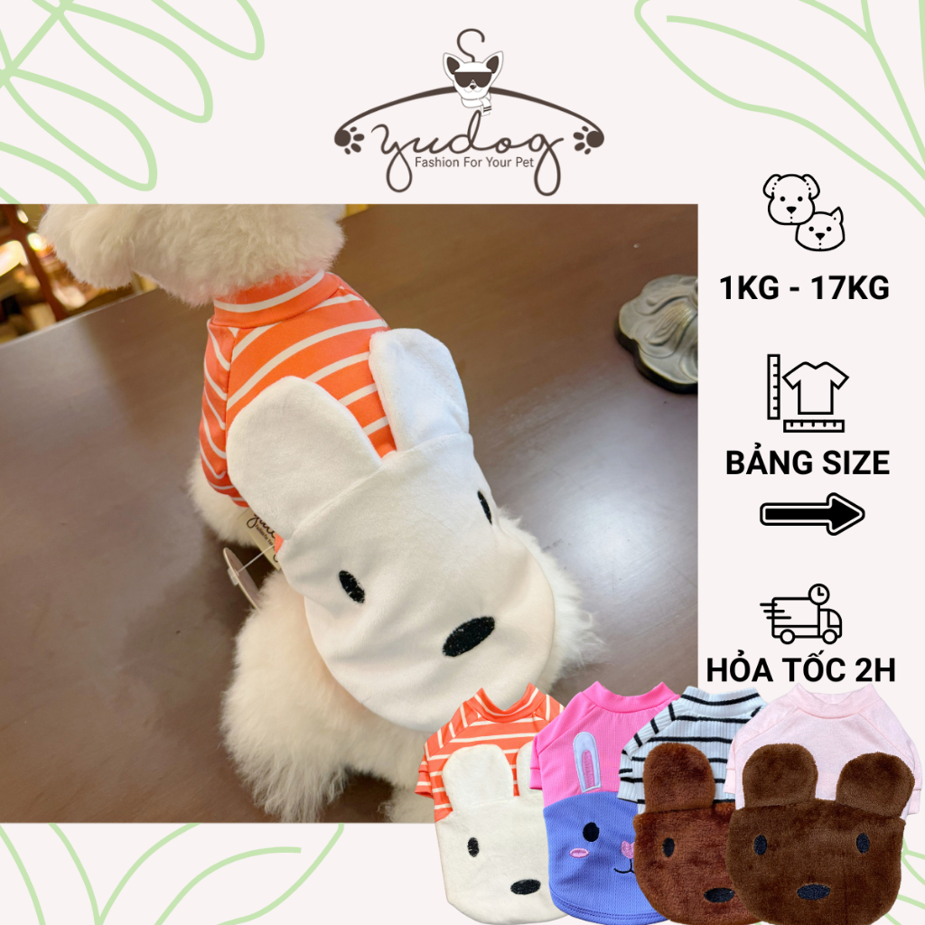 Áo cho chó, áo cho mèo, áo thun thêu hoạt hình dành cho chó mèo yudog