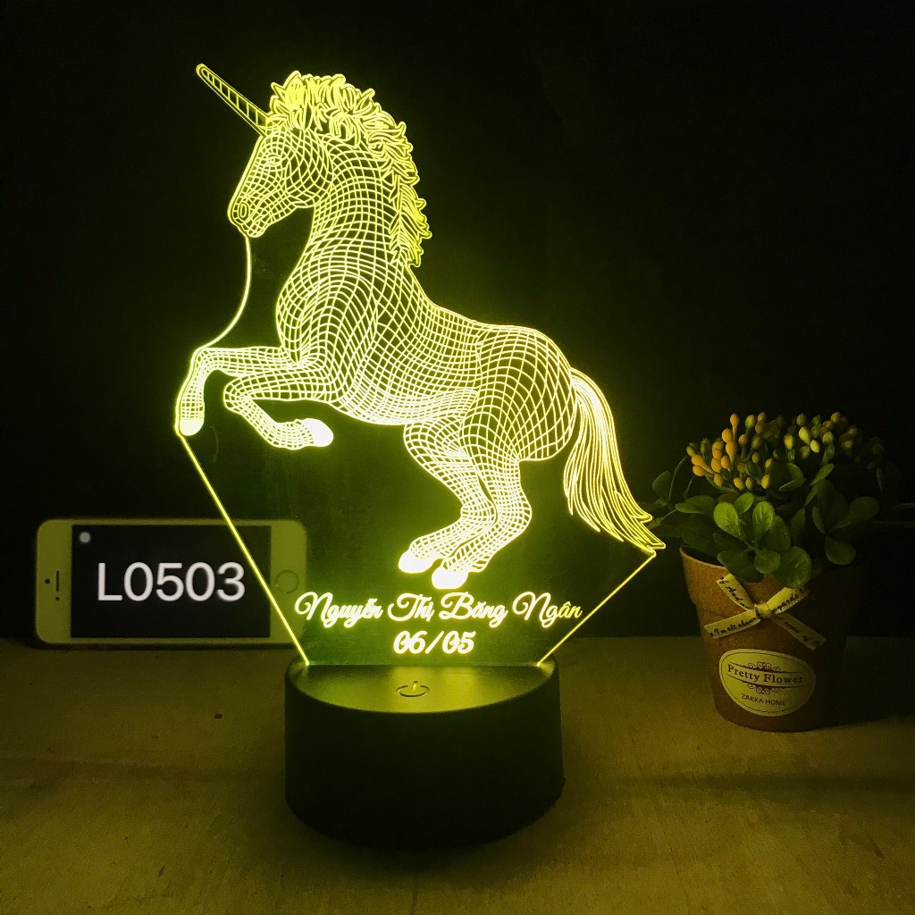 Đèn ngủ ngựa 1 sừng, Đèn ngủ dễ thương cho bé, Đèn Decor phòng ngủ bàn làm việc (L503)