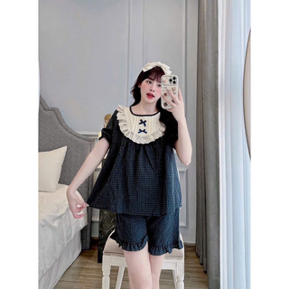 Bộ Ngủ Nữ , Set Bộ Kẻ Đùi M005