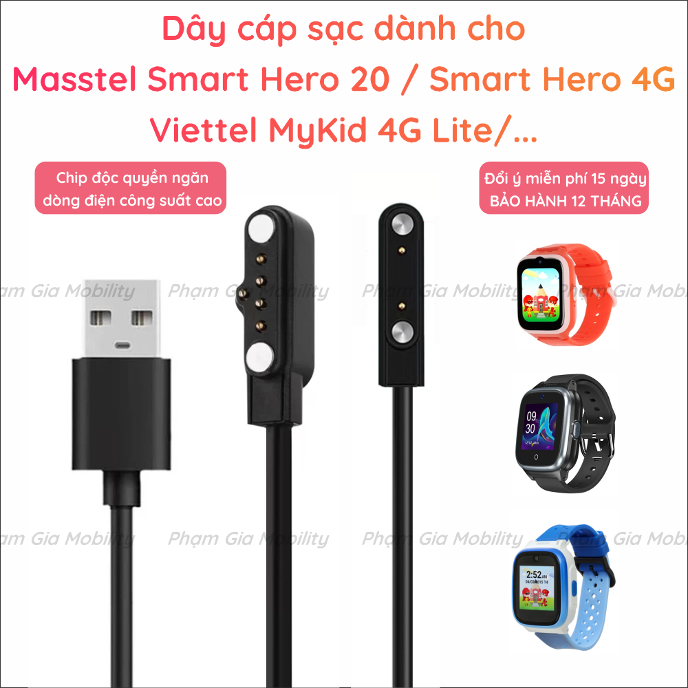 (BH 12T) Cáp sạc đồng hồ cho Masstel Smart Hero 20 4G 10 Viettel MyKid 4G Lite Star Drapow G4E CS1 G