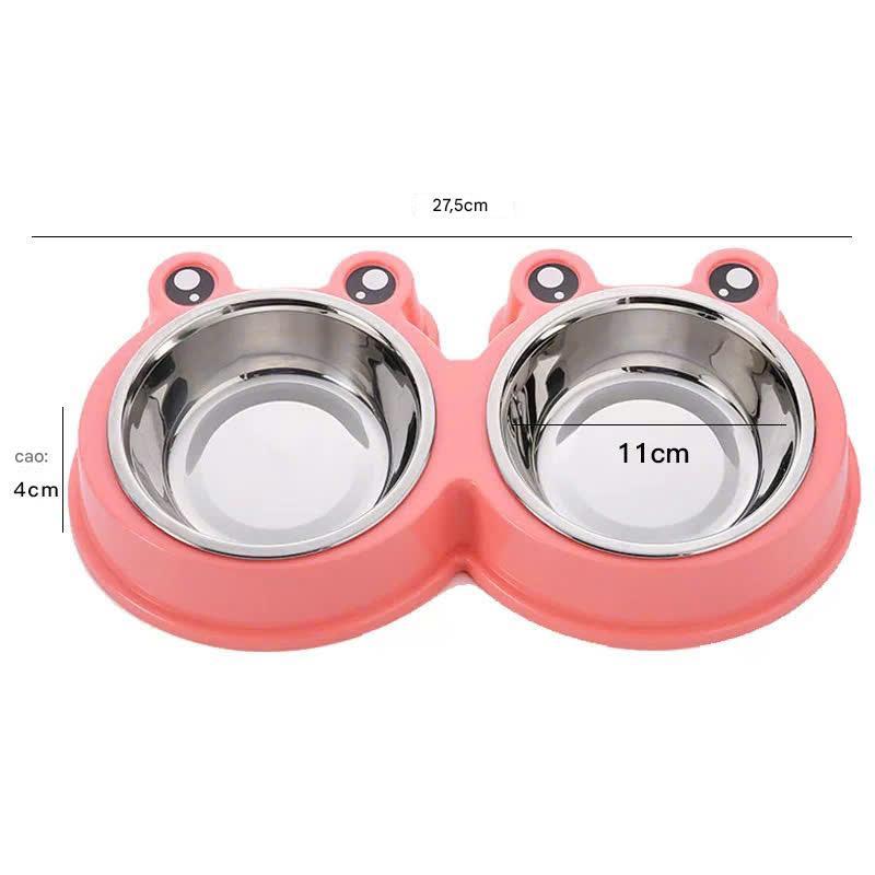 Bát ăn hai ngăn ếch ộp cute chó mèo-H2-Store.