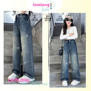 Quần jeans cho bé gái , quần bò dáng ống suông thêu nơ từ 13kg-45kg Lâm Long Kids QD12