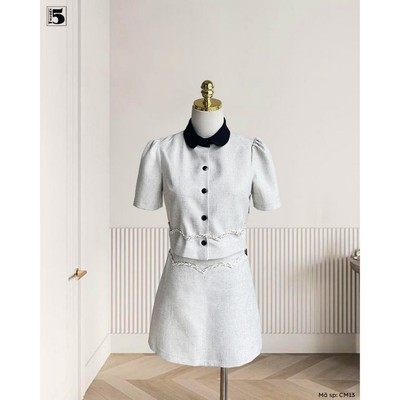 Set áo nữ Twentyfive tiểu thư phối cổ viền lượn sóng AM29 và chân váy chữ A có lót CM13 (Tách set)