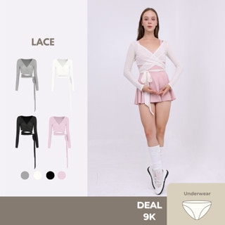 aeyo | Áo khoác cardigan tập gym yoga pilates tennis nữ LACE dây cột chéo, vải thun tăm mềm mịn