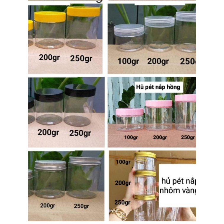 hủ đựng kem body pét trong (COMBO 10 CÁI) nắp màu 50g -100g -200g -250g -300g phi 6,7cm