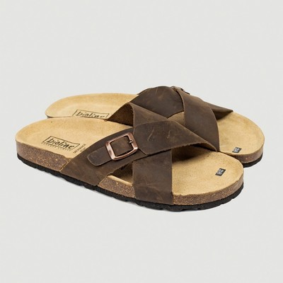 Dép Birken Đế Trấu BIOLINE Official Thiết Kế Unisex Quai Da Bò Chữ X Khóa Cài - D17