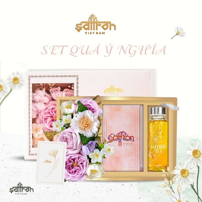 Set quà trung thu Nhụy hoa nghệ tây 0,5gr và hoa sáp dành tặng bạn bè, người thân