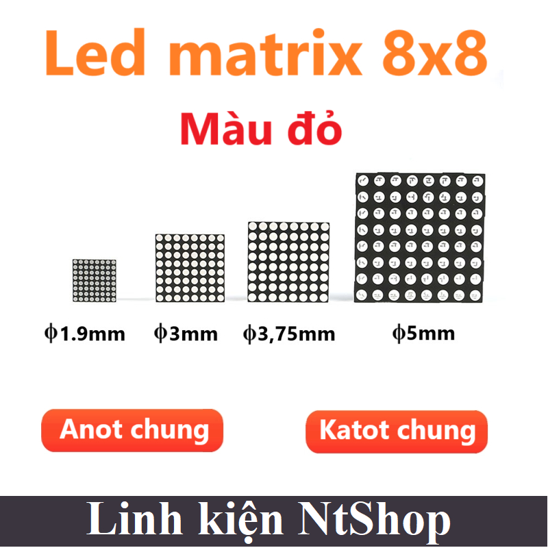 Led matrix 8x8 màu ĐỎ các loại 788 1088 1588 2088 ANOT và KATOT - Led ma trận 8x8
