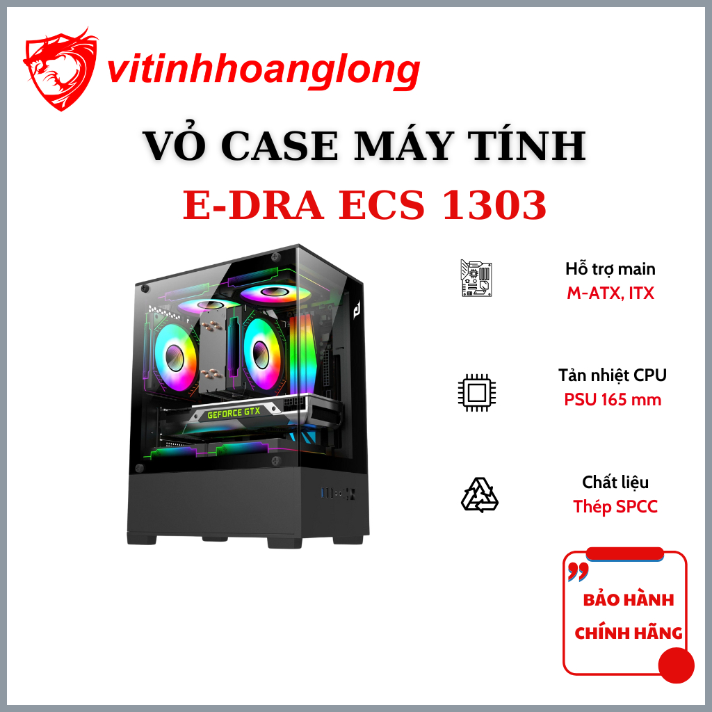 Thùng Case máy tính EDRA ECS1303 (không fan) - Black|White- Hàng Chính Hãng