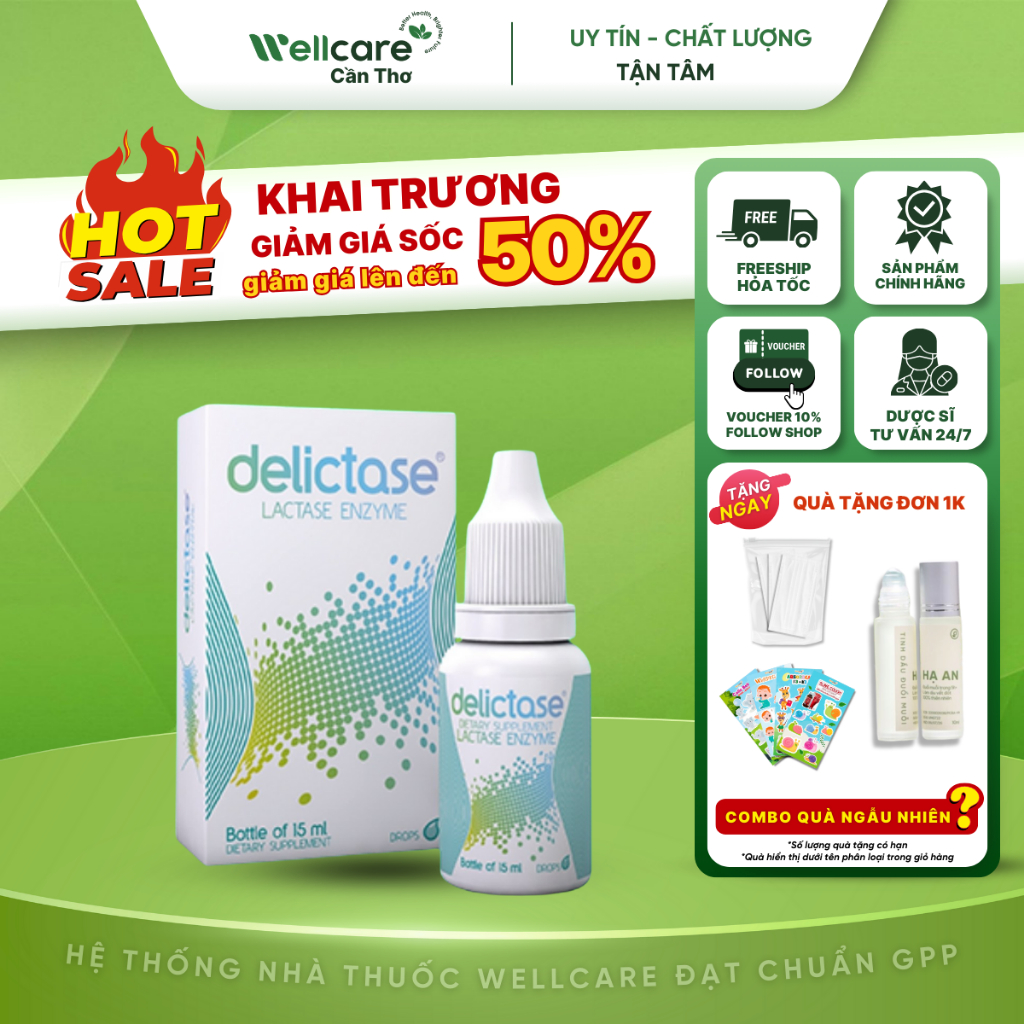 Men tiêu hóa Delictase Bổ sung Enzyme Lactase- Lọ 15ml Giải pháp cho trẻ bất dung nạp lactose
