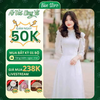Áo dài truyền thống chính hãng DARA, Áo dài trắng học sinh 4 tà voan tơ đính hạt tay bồn - E005