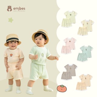 Bộ Quần Áo Cho Bé Embes, Bộ Hè Cộc Tay Hình In Ngực Chất Tăm Mát Lạnh Cho Bé Trai Bé Gái Size 8-18kg
