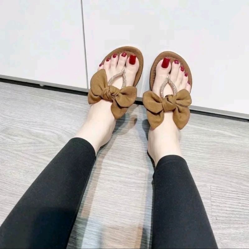 Giày xinh Thiên Phát M09 - Dép Nữ Kẹp Ngón Soàn Đính Đá Phối Nơ, Kiểu Dáng Quai Soàn Dây- Chất Liệu 