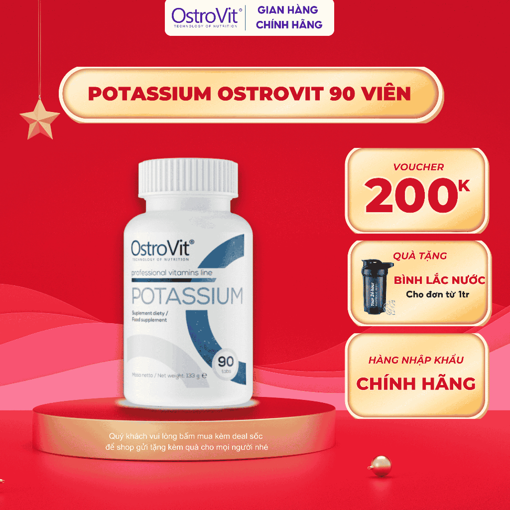 Kali chất lượng cao Ostrovit Potassium 90 viên giúp điều hòa tín hiệu thần kinh, sự co cơ và bổ sung chất điện giải
