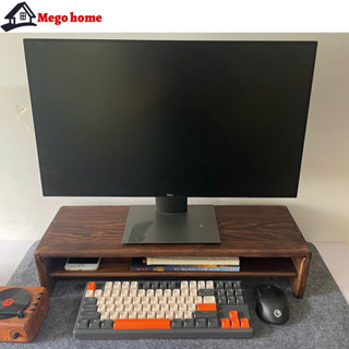  Kệ Màn Hình Máy Tính Monitor Màu Nâu Rustic Kệ Gỗ Kê Màn Hình Uốn Cong Có Ngăn Kéo Độc Đáo Sang Trọng Megohome-09 