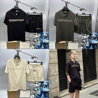 Bộ quần áo cộc thể thao nam Essentials pha cổ chữ V ngực lưng đính logo chữ cao su nổi - Bộ Fear Of God BC7057
