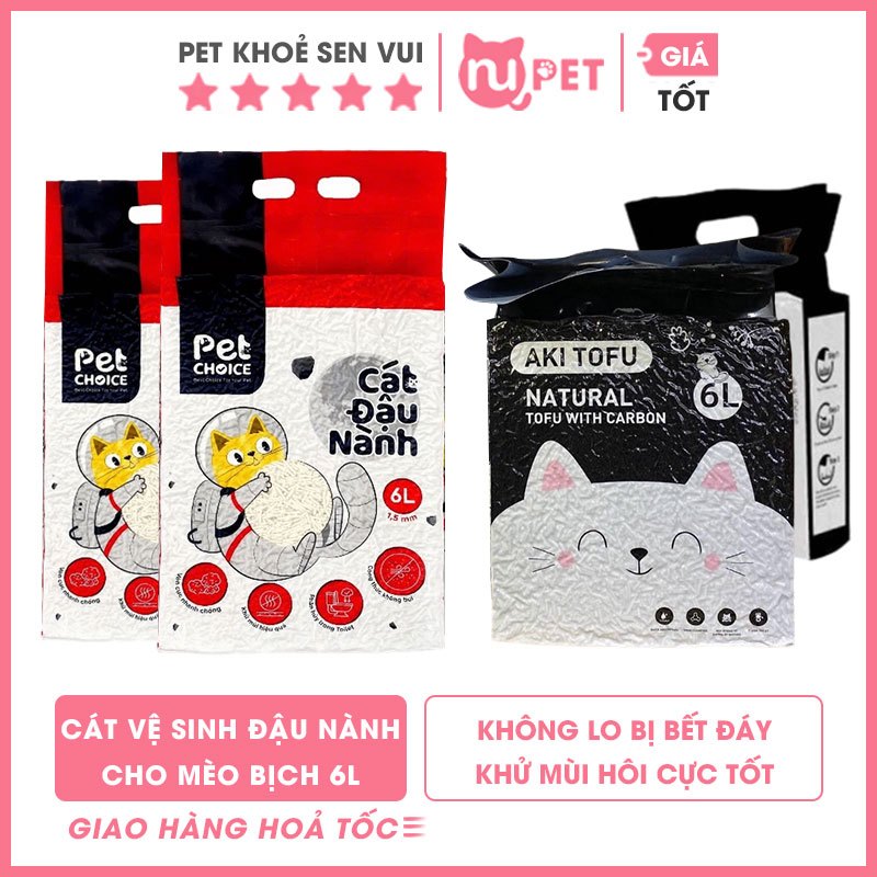 Cát vệ sinh đậu nành Aki Tofu than hoạt tính cho mèo Nupet gói 6L