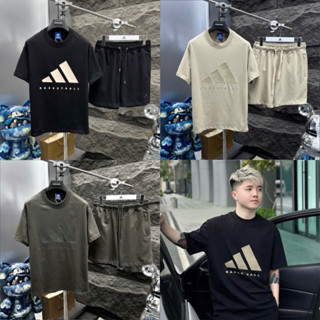 Bộ quần áo cộc thể thao nam Das hoạ tiết cao su nổi 3 gạch kèm chữ Basketball