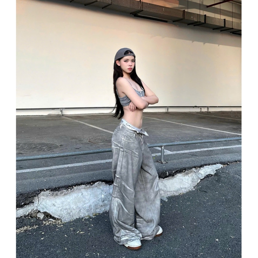 Bad Choices | Quần Jean Shark Fin Wide-Leg ống rộng Wash màu Streetwear Style | BigBuy360 - bigbuy360.vn
