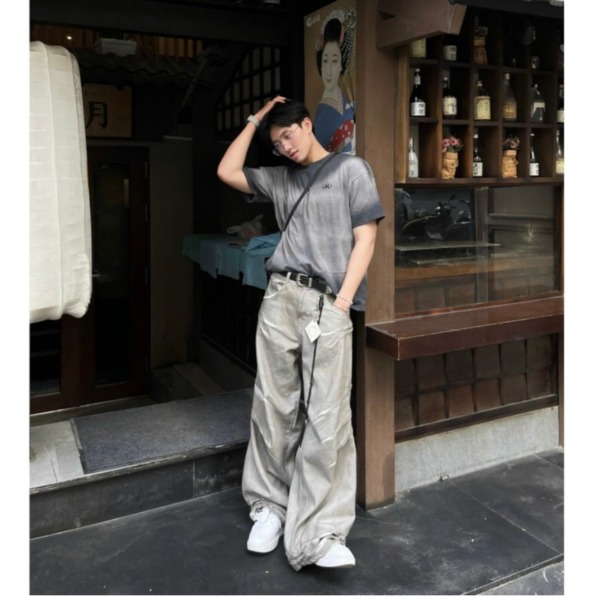 Bad Choices | Quần Jean Shark Fin Wide-Leg ống rộng Wash màu Streetwear Style | BigBuy360 - bigbuy360.vn