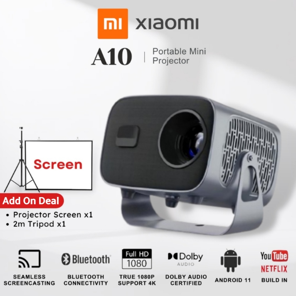 XIAOMI Máy chiếu mini A10 Pro 4K bluetooth 5.0 Full Android11.0 projector WiFi Double 390Si 1080P máy chiếu phim Netflix