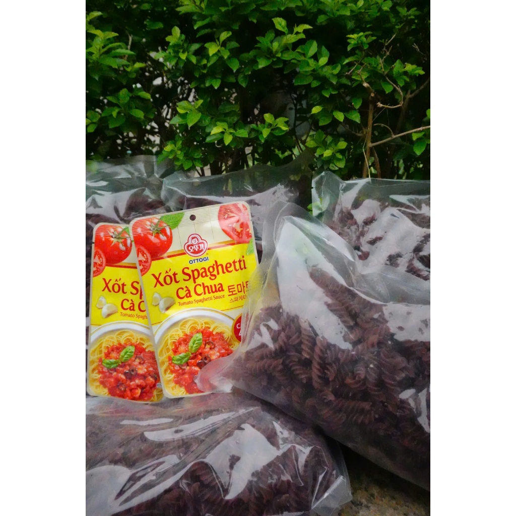 Combo 5 gói Nui Xoắn Khoai Lang + 2 sốt 110gr, Nui khoai lang tím dạng xoắn dùng nấu soup xào trộn e