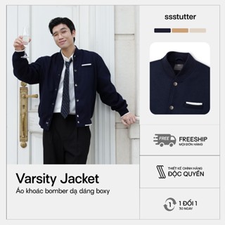 Áo khoác bomber dạ nam nữ SSSTUTTER form boxy bo tay 3 màu hàn quốc tôn dáng THE HOLIDAY VARSITY JACKET