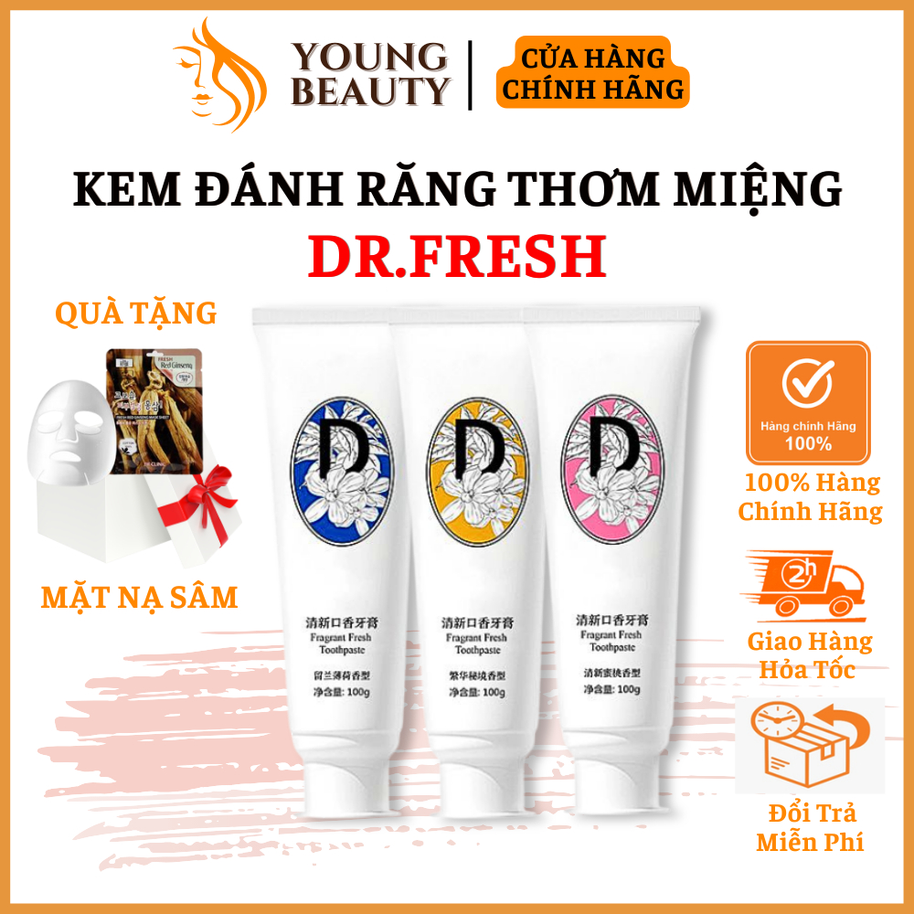 Kem đánh răng thơm miệng Dr.Fresh - Dr.Fresh giúp loại bỏ mùi khó chịu, sạch mảng bám, hơi thở thơm mát tuýp 100g