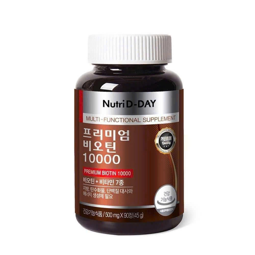 Viên uống mọc tóc Bổ sung cho tóc chắc khỏe PREMIUM Biotin 10000 Nutri D-Day lọ 90 viên