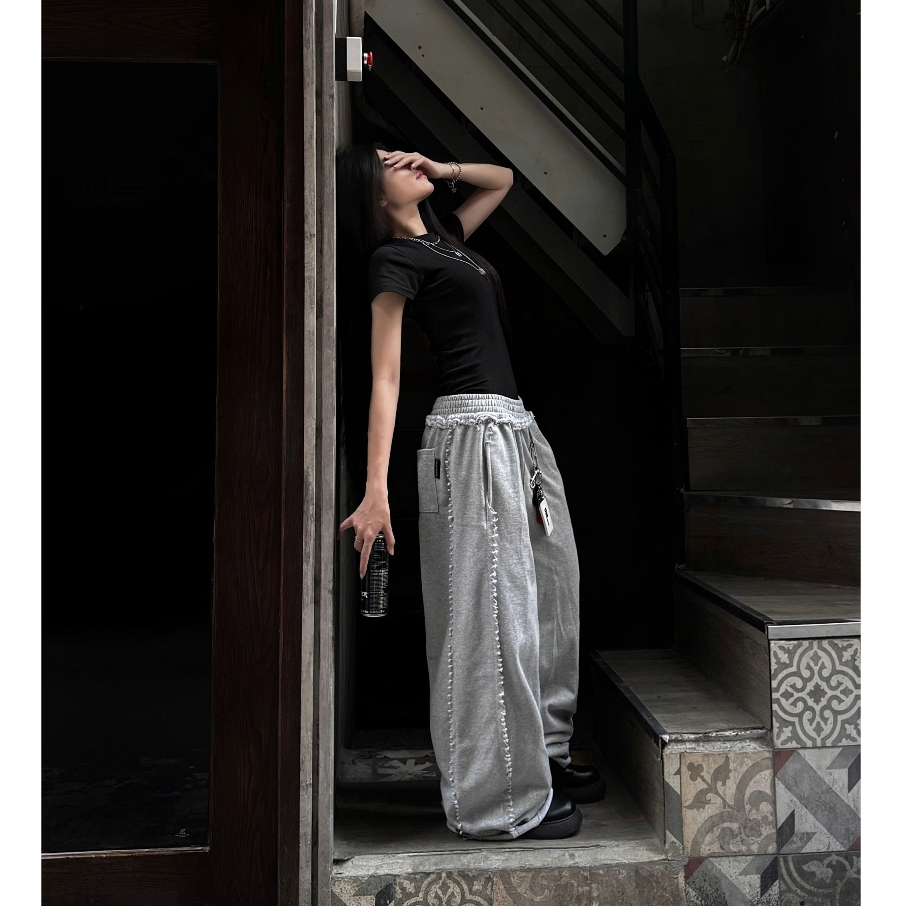 BadChoices | Quần dài suông NỈ chân cua Distressed phối rách StreetStyle | BigBuy360 - bigbuy360.vn